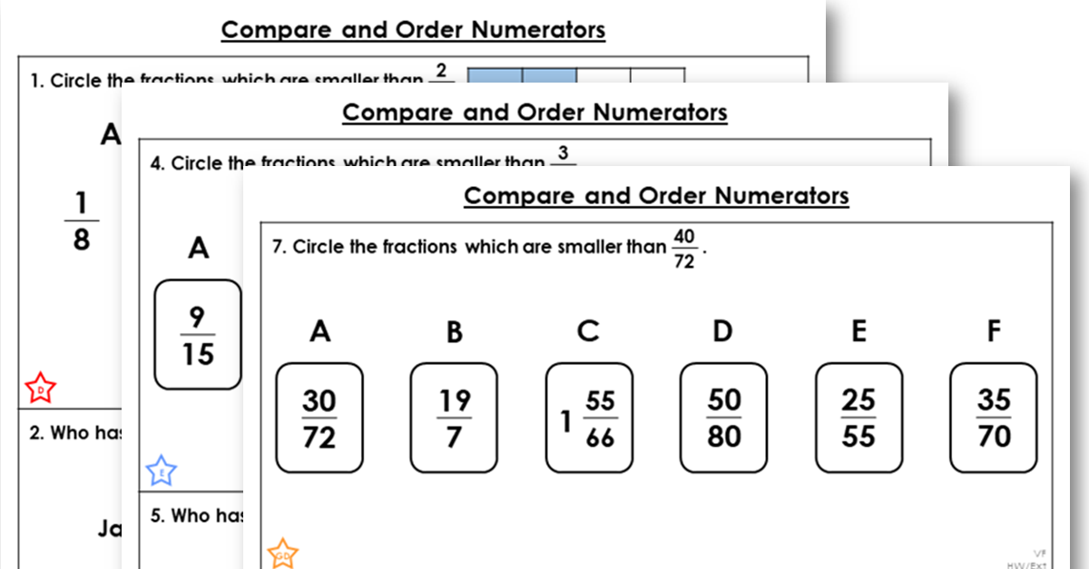 Year 6 Compare and Order by Numerators Lesson – Classroom Secrets ...