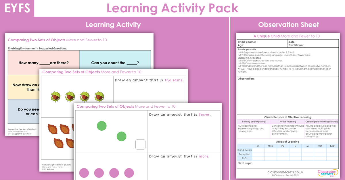 EYFS More and Fewer to 10 Learning Activity