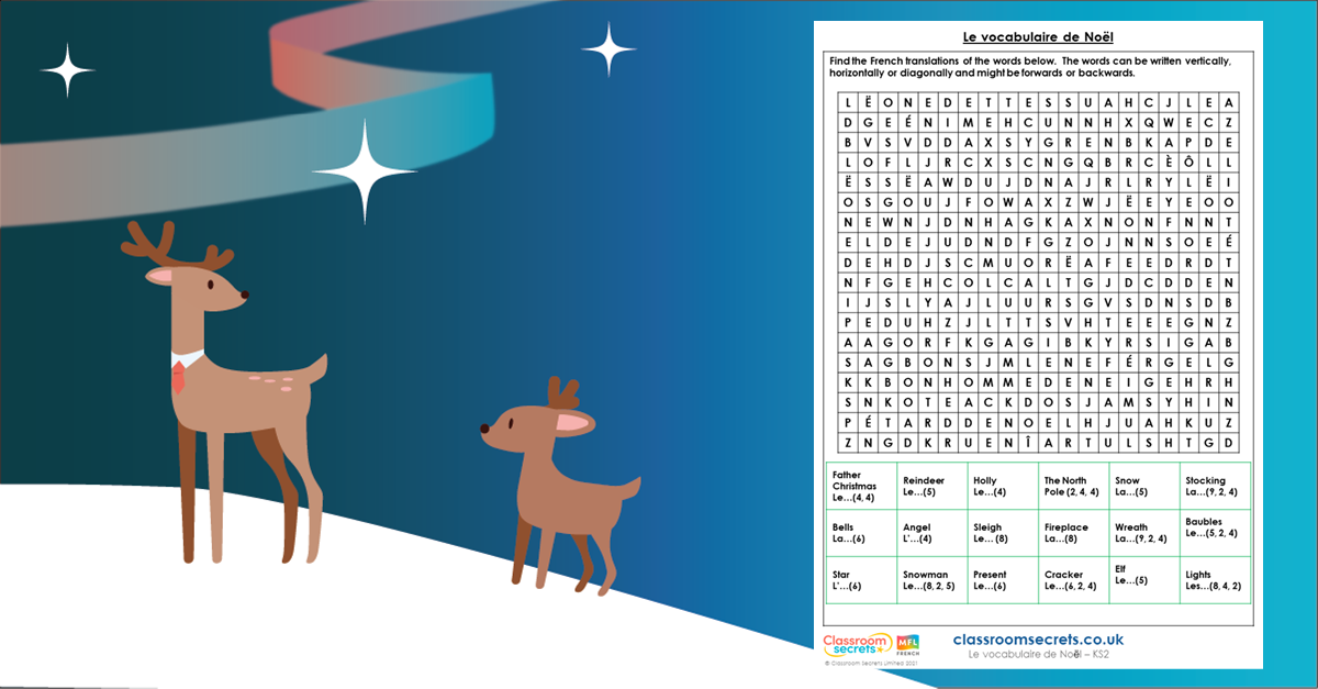 KS2 French Christmas Wordsearch