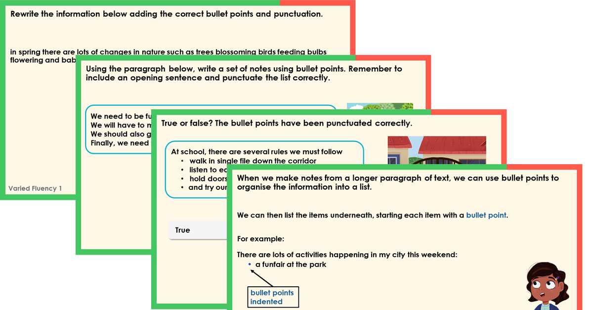 Year 6 Bullet Points for a List Teaching PowerPoint