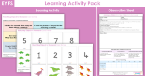 EYFS Matching Objects to Numerals Card Game (0-12) Learning Activity - Dinosaurs
