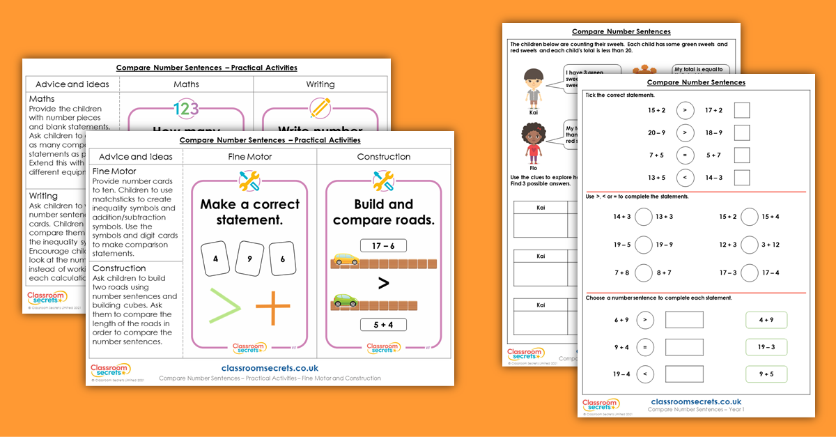Compare Number Sentences Year 1 Resources