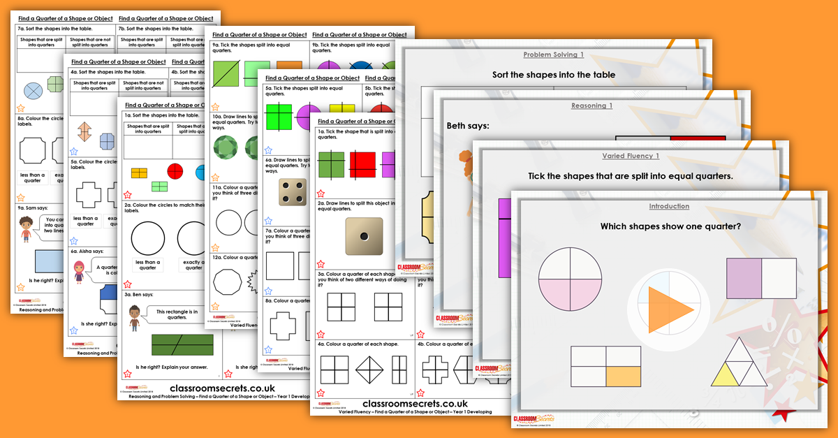 Find a Quarter of a Shape or Object Year 1 Resources