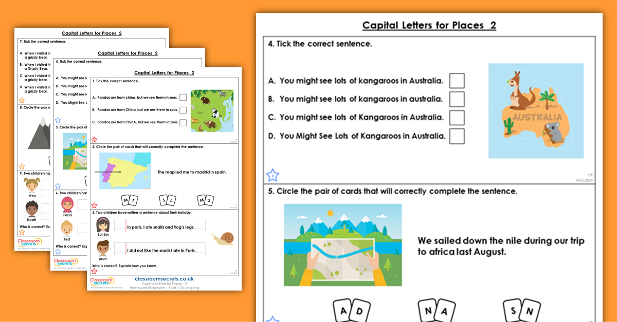 Year 1 Capital Letters for Places 2 Homework Extension
