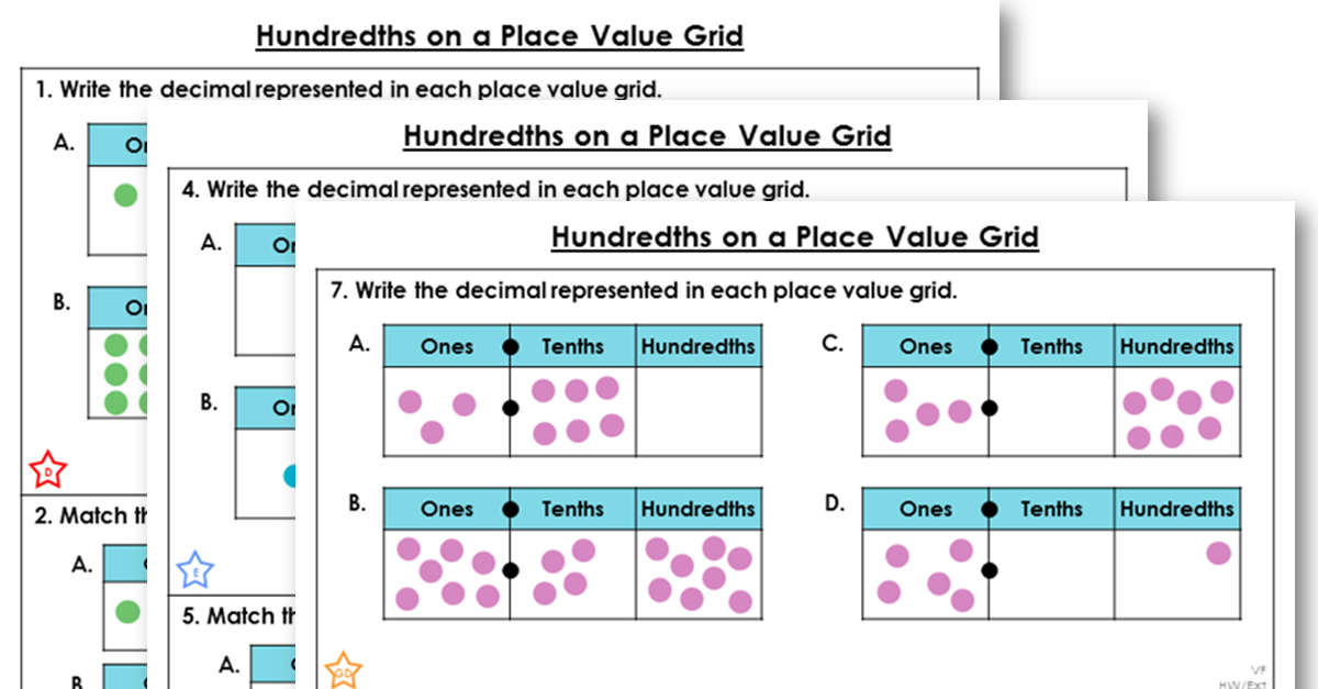hundredths on a place value grid reasoning and problem solving