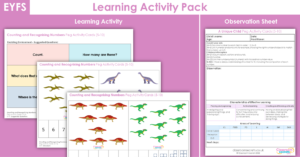 EYFS Mathematics Counting and Recognising Numbers Peg Activity Cards (5-10) - Dinosaurs