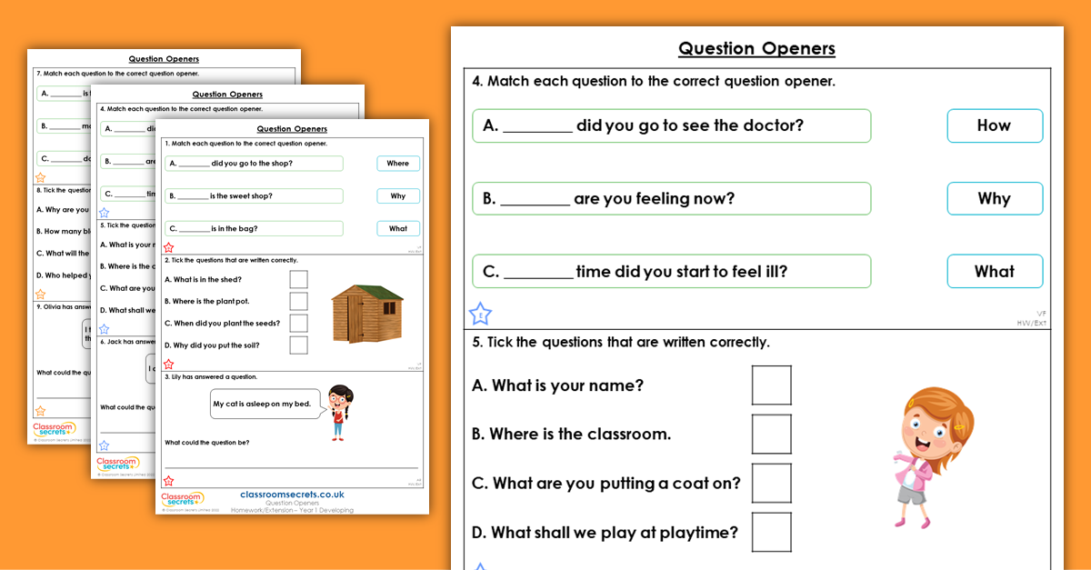 Year 1 Question Openers Homework