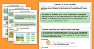 Free Year 5 Pronouns to Avoid Repetition Homework Extension Cohesion