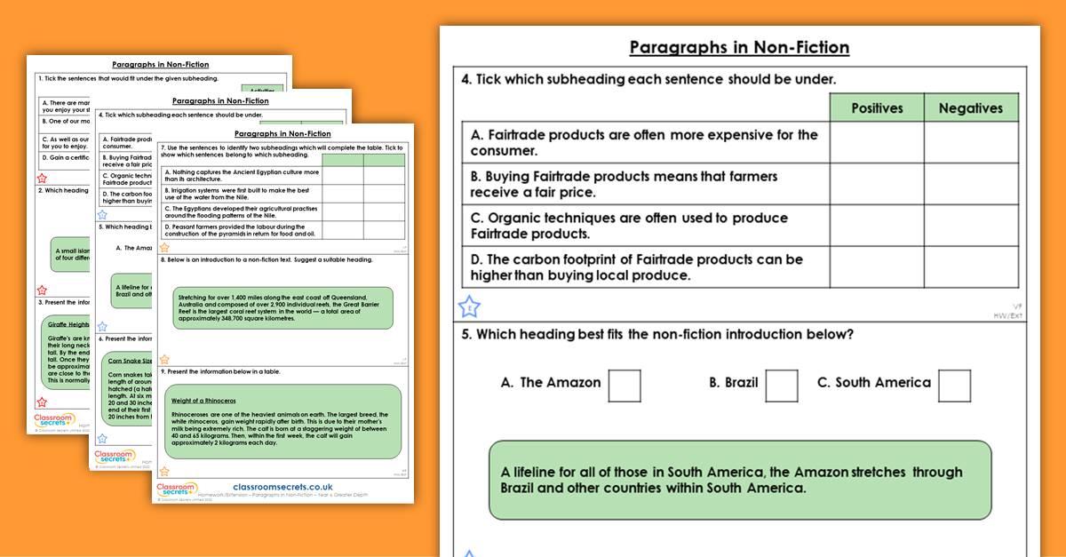 Year 6 Paragraphs in Non-Fiction Homework