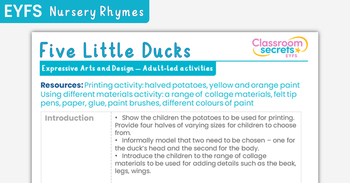 Five Little Ducks Expressive Arts and Design EYFS Rhymes