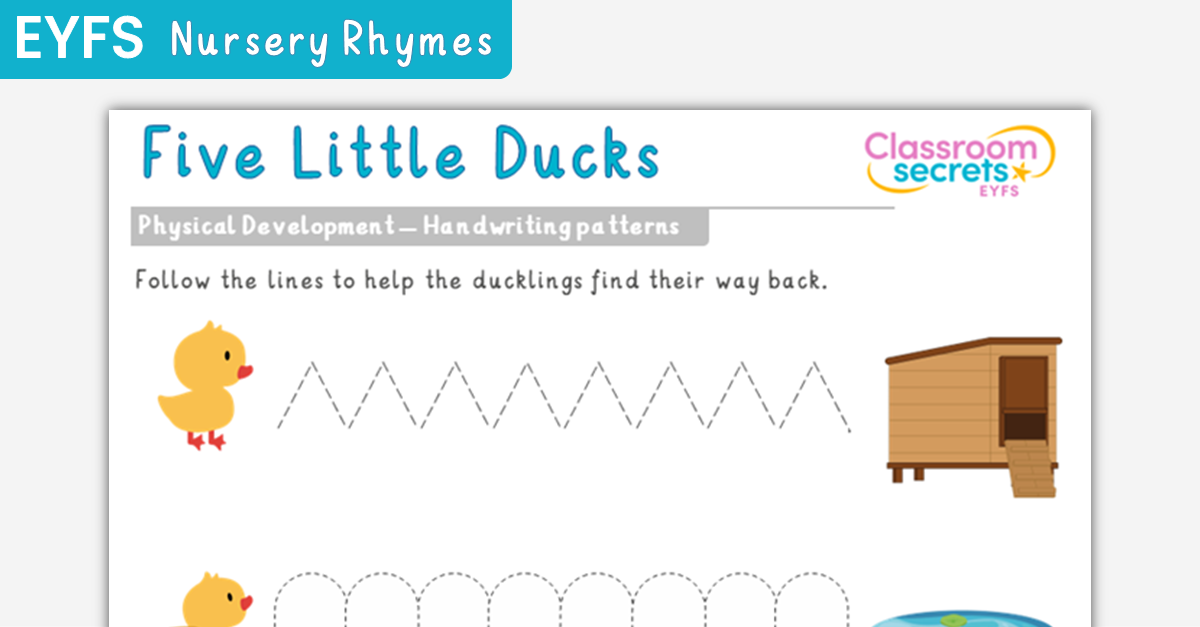 Five Little Ducks Handwriting Patterns EYFS Rhymes