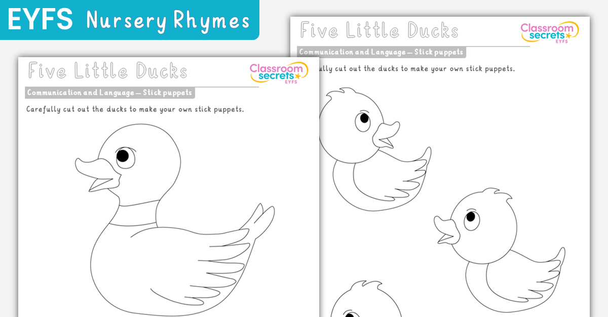Five Little Ducks Stick Puppets EYFS Rhymes