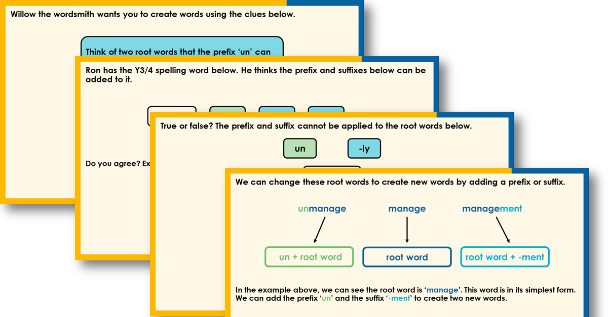 Free Year 3 Root Words, Prefixes and Suffixes Teaching PowerPoint