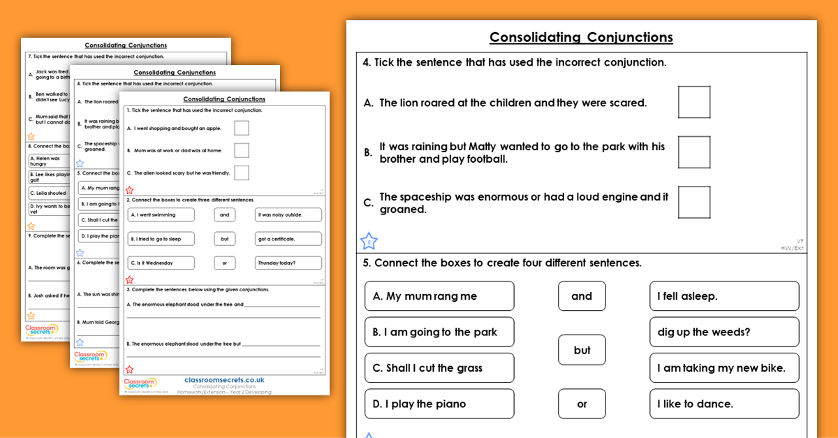 Year 2 Consolidating Conjunctions Homework