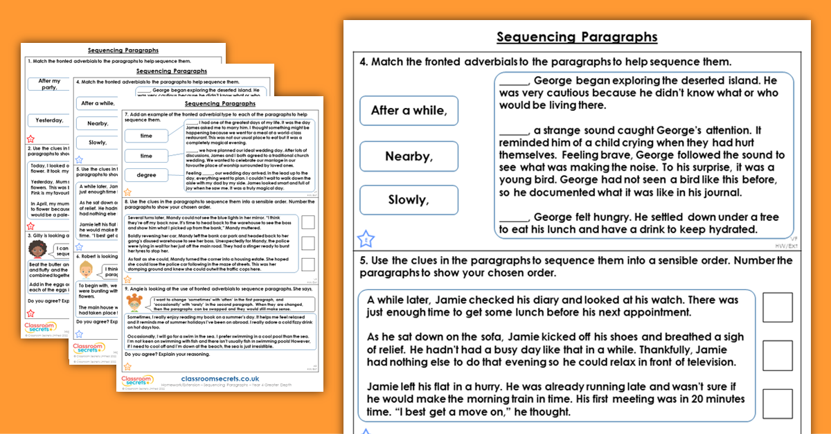Year 4 Sequencing Paragraphs Homework