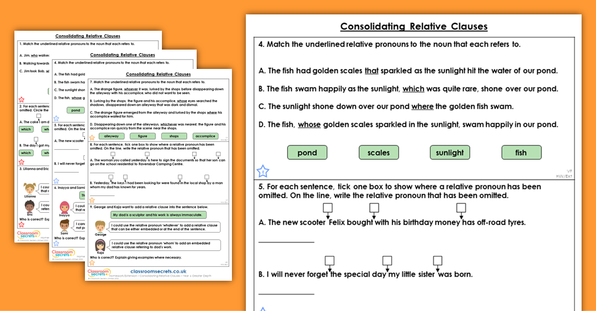 Year 6 Consolidating Relative Clauses Homework