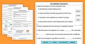 Year 4 Consolidating Prepositions Homework Extension Consolidation