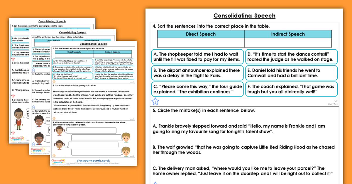 Year 4 Consolidating Speech Homework