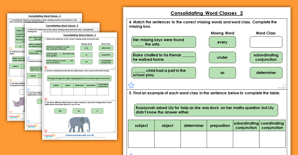 Year 6 Consolidating Word Classes 2 Homework
