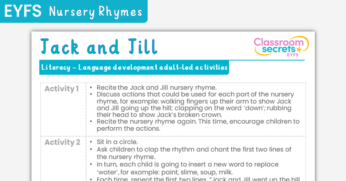 EYFS Jack and Jill Language Development Adult-Led Activities