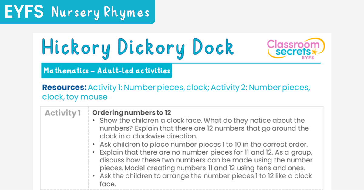 EYFS Hickory Dickory Dock Maths Adult-Led Activities