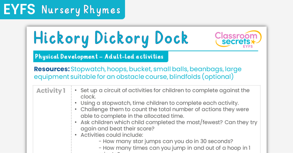 EYFS Hickory Dickory Dock Physical Development
