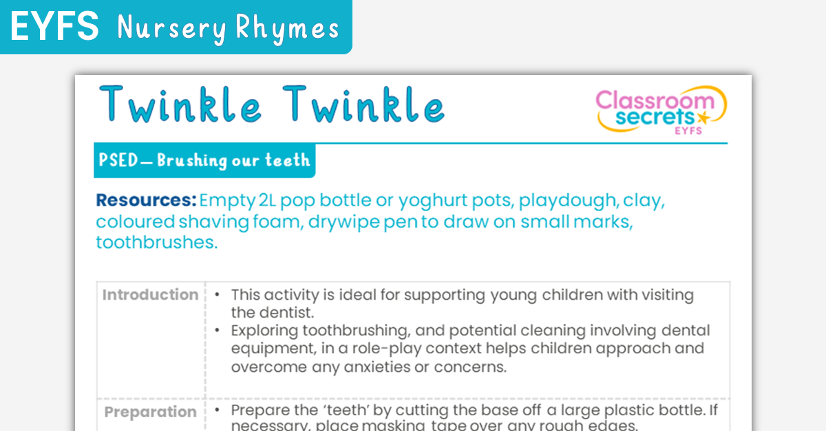 EYFS Twinkle Twinkle Brushing Our Teeth Adult-Led Activity