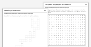 European Day of Languages KS2 Greetings Wordsearch and Criss Cross Activities