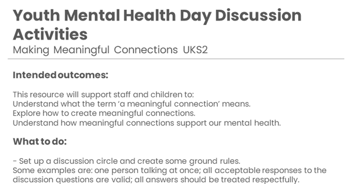 UKS2 Mental Health - Meaningful Connections Discussion Activities