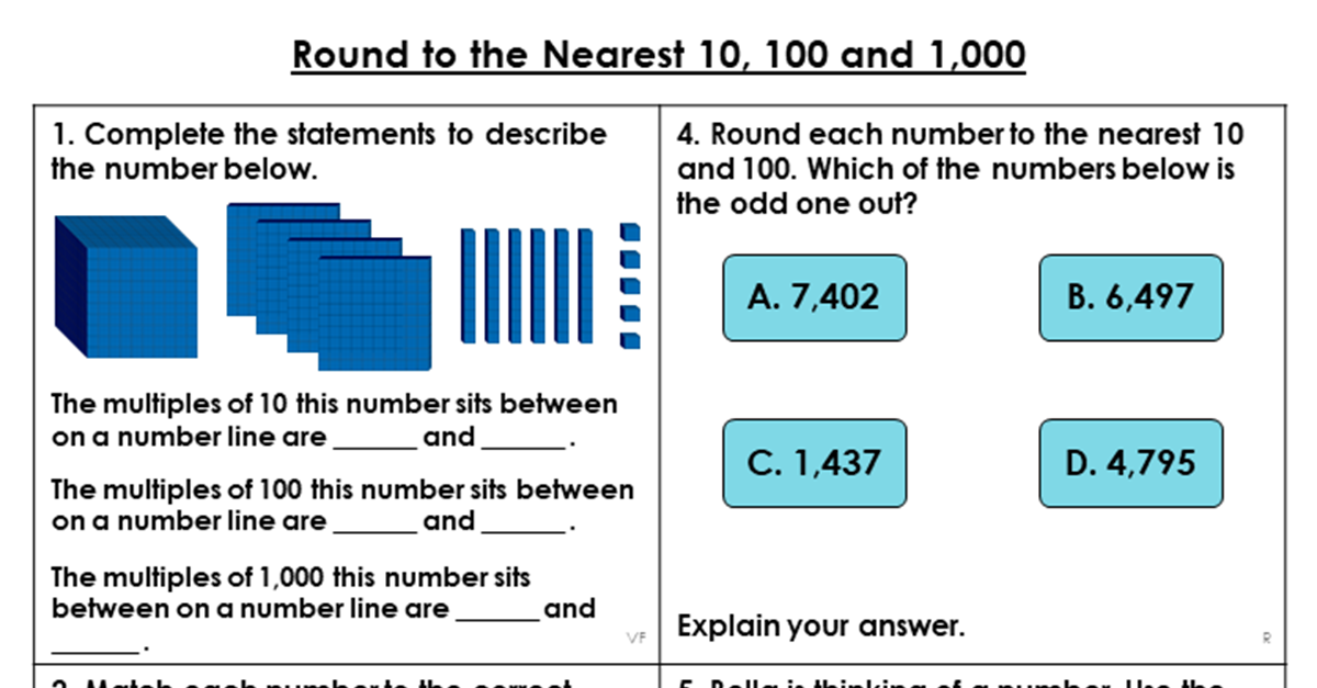 Round each number to the nearest ten Worksheet