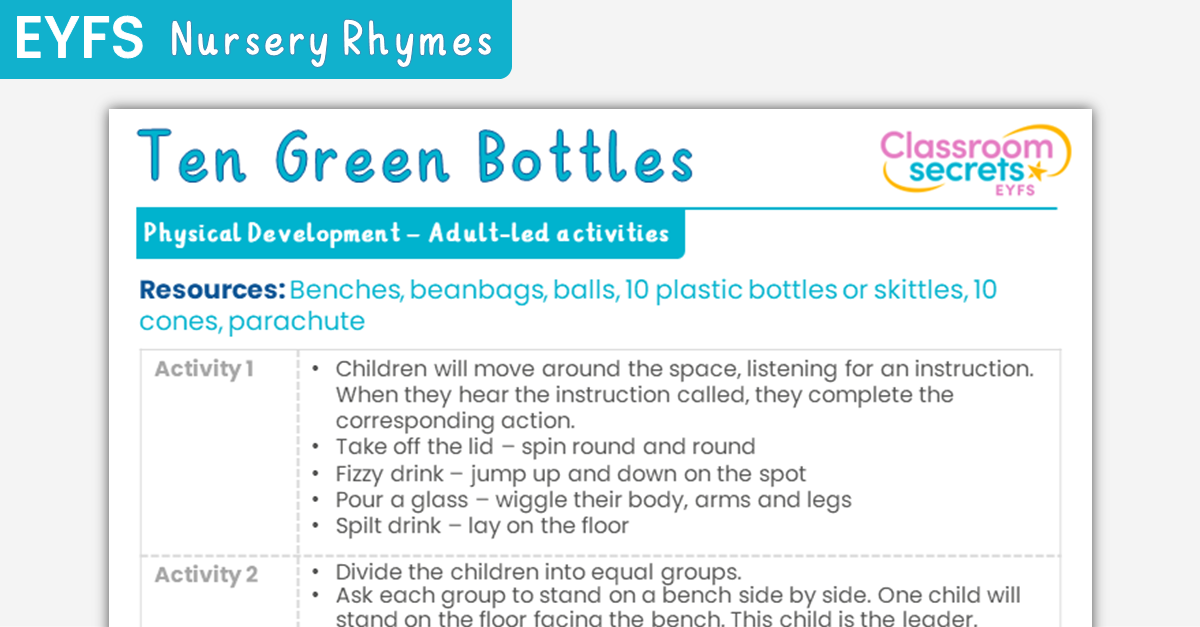 EYFS Ten Green Bottles Physical Development