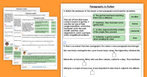 Year 6 Paragraphs in Fiction Homework Extension