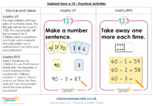 Subtract from a 10 - Practical Activities