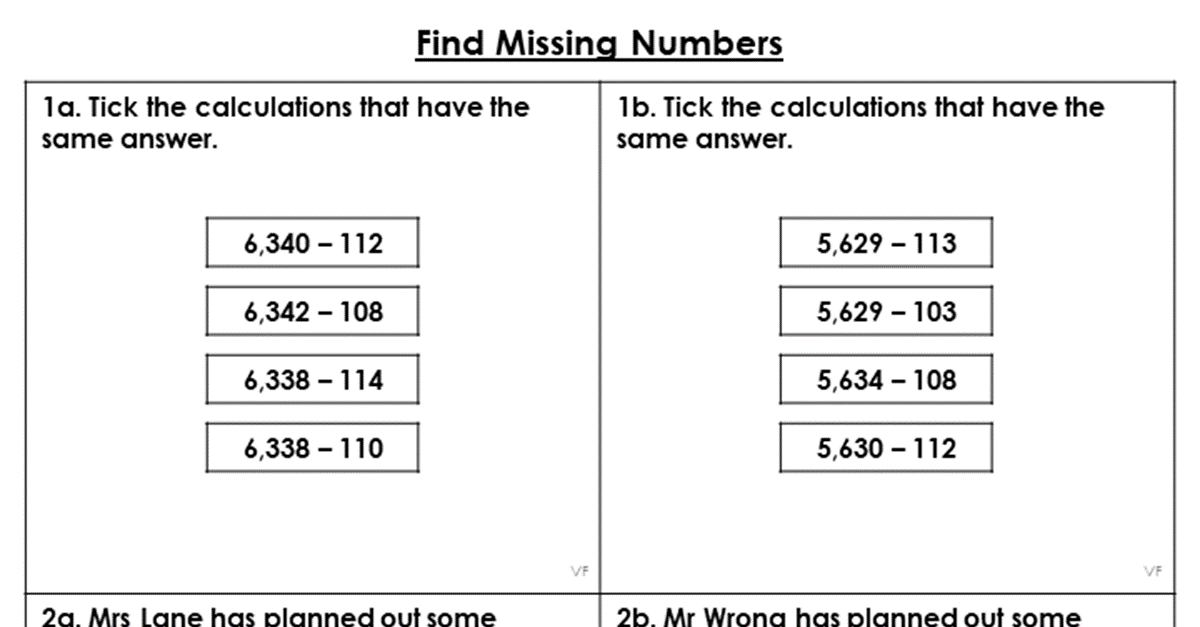 Find Missing Numbers - Varied Fluency