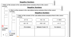Negative Numbers Homework
