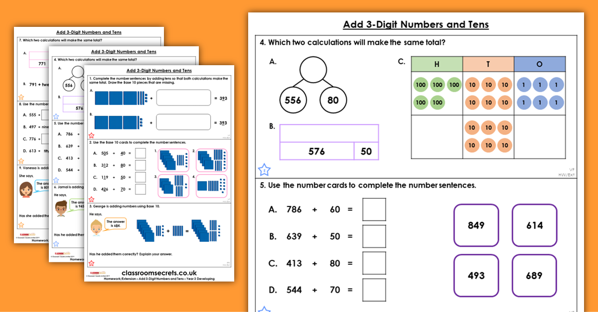 Add 3-Digit Numbers and Tens Homework