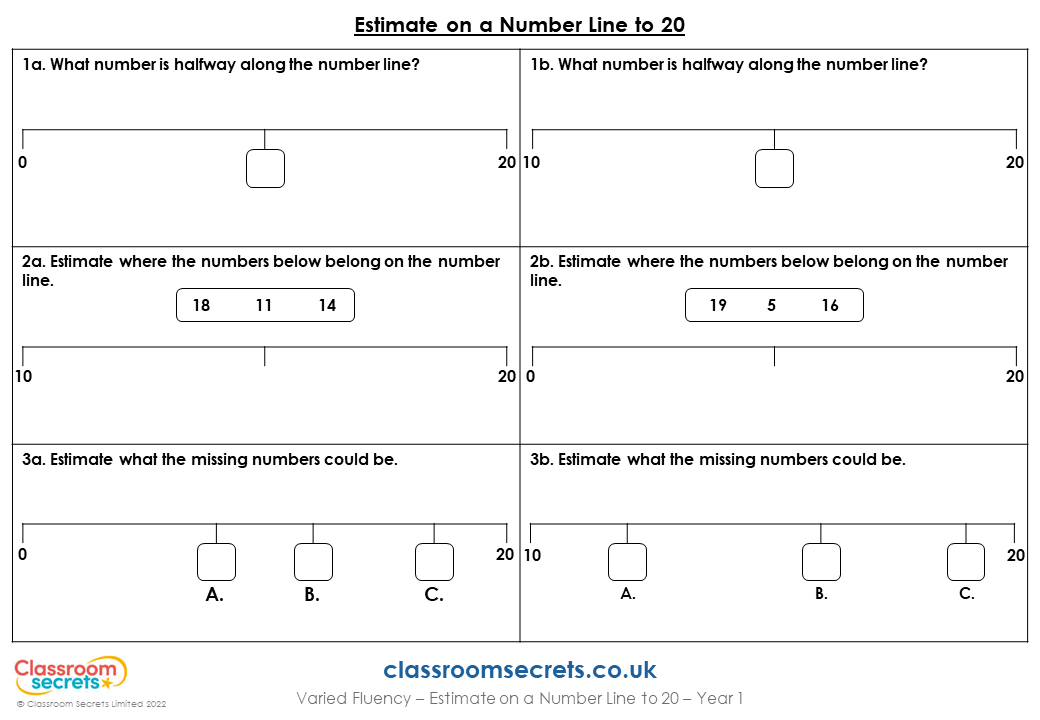 Estimate on a Number Line to 20 - Varied Fluency
