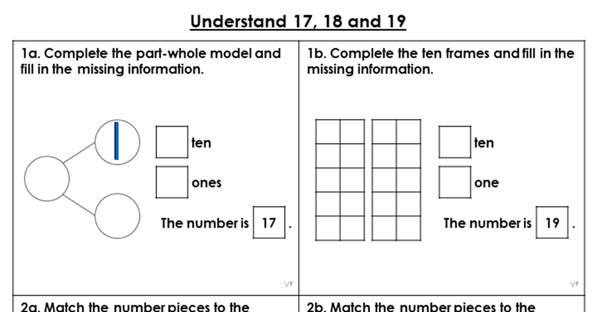 Understand 17, 18 and 19 - Varied Fluency