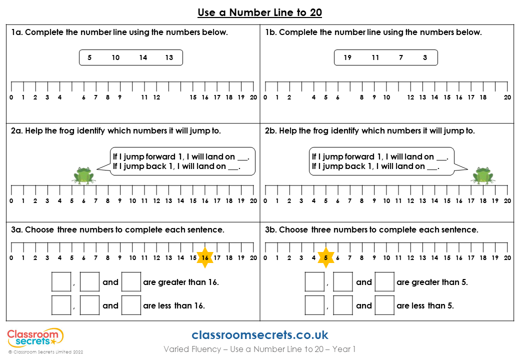 Use a Number Line to 20 - Varied Fluency