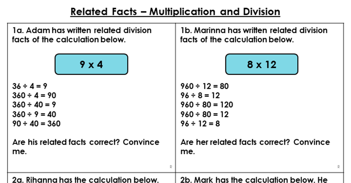 Related Facts - Multiplication and Division - Reasoning and Problem Solving
