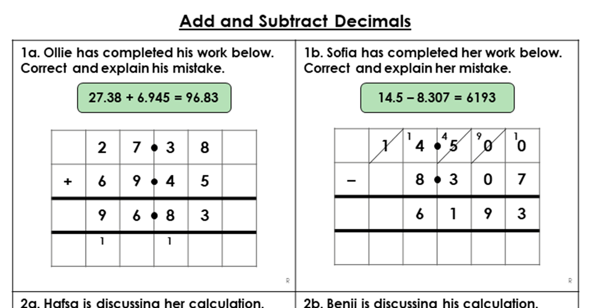 Add and Subtract Decimals - Reasoning and Problem Solving