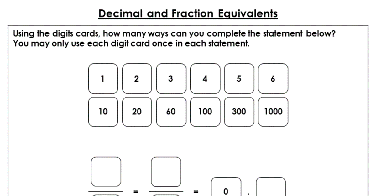 Decimal and Fraction Equivalents - Discussion Problems