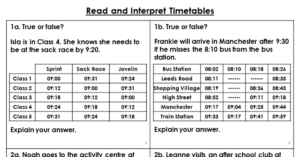 Read and Interpret Timetables - Reasoning and Problem Solving