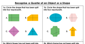 Recognise a Quarter of an Object or a Shape - Varied Fluency