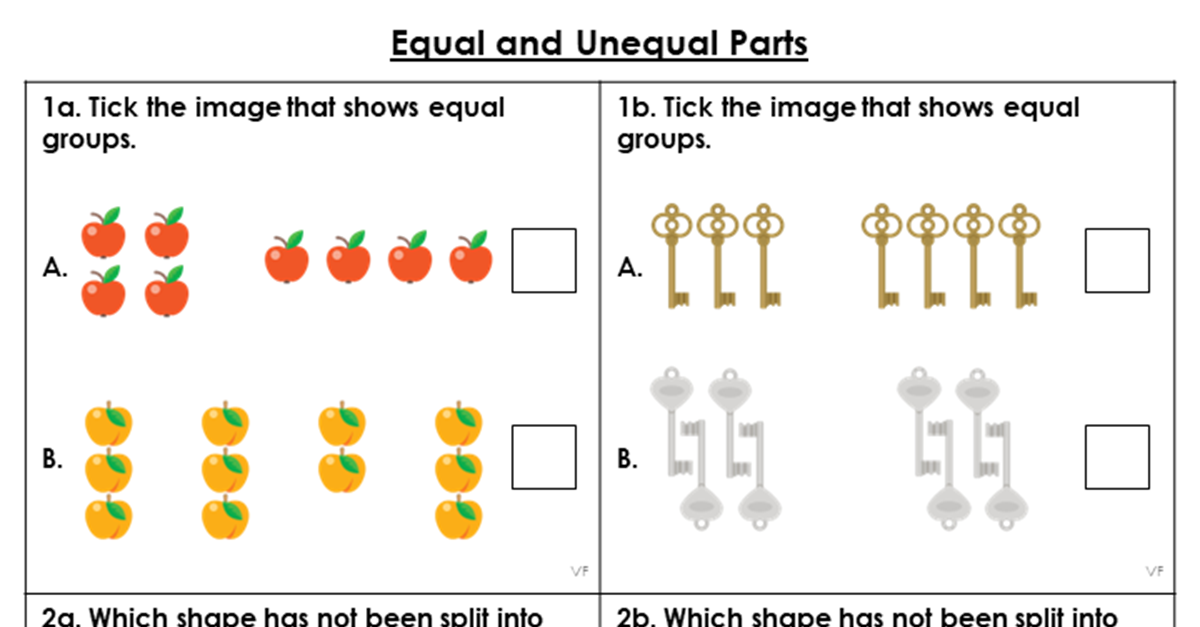 Equal and Unequal Parts Varied Fluency Classroom Secrets