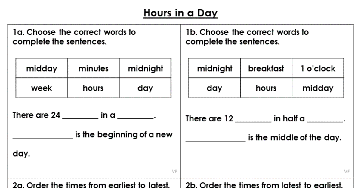 Hours in a Day - Varied Fluency