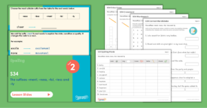Year 2 Spelling Resources - S34 – The suffixes –ment, –ness, –ful , –less and –ly