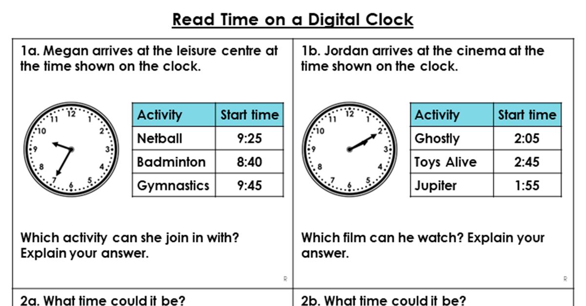 Read Time on a Digital Clock - Reasoning and Problem Solving