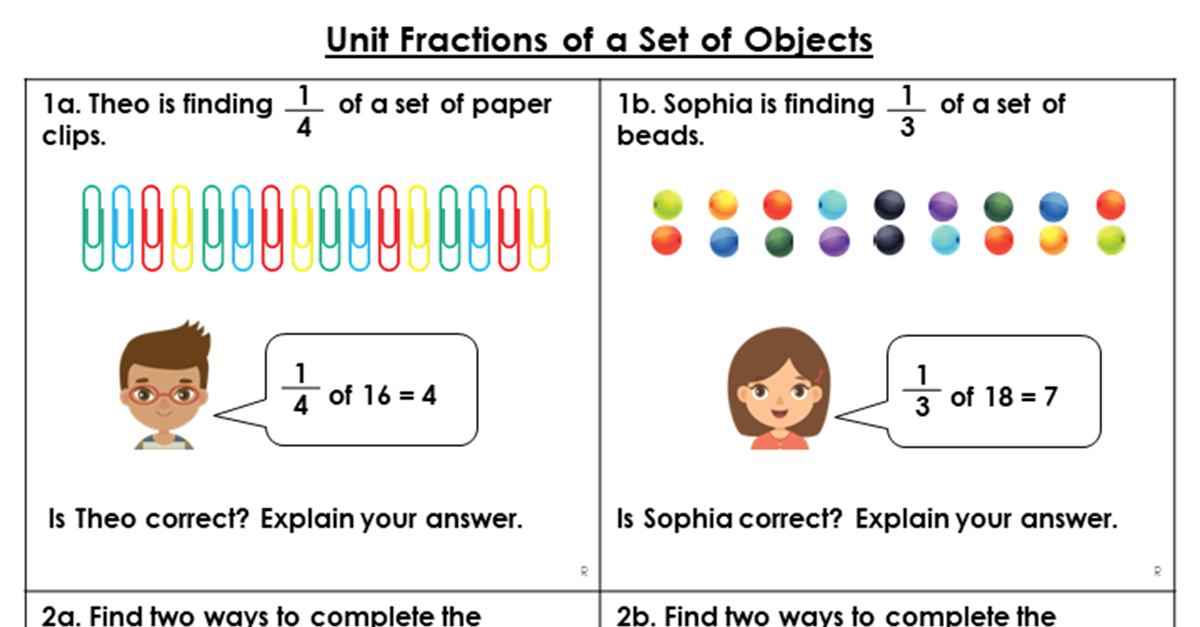 Unit Fractions of a Set of Objects - Reasoning and Problem Solving