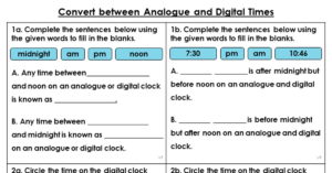 Convert between Analogue and Digital Times - Varied Fluency